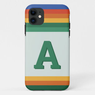 Retro rainbow stripe monogram iPhone 11 case