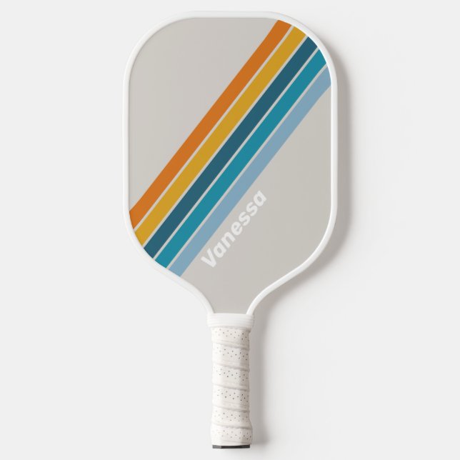 Retro Rainbow Striped with Name Pickleball Paddle (Front)