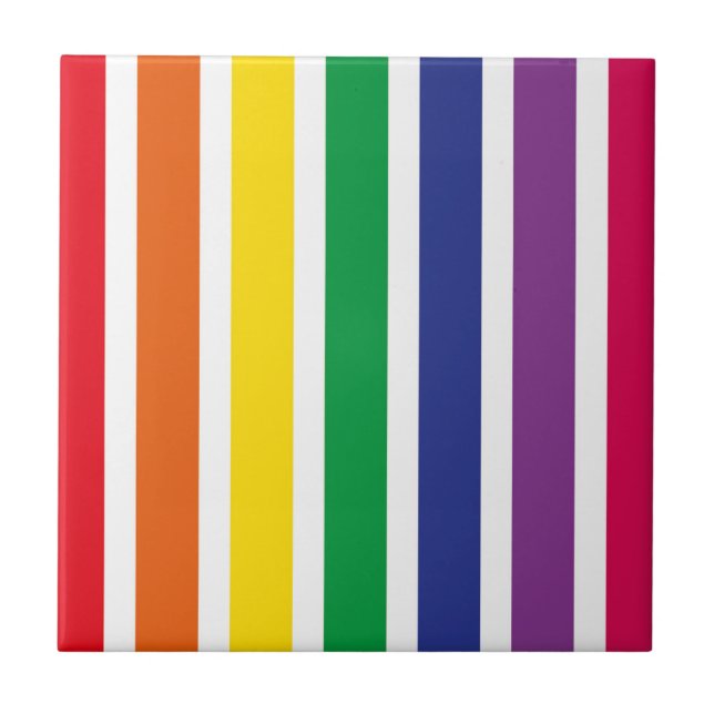 Retro RAINBOW Stripes Ceramic Tile (Front)