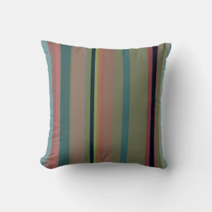 Retro Rainbow Stripes in Coral, Teal & Mustard Cushion