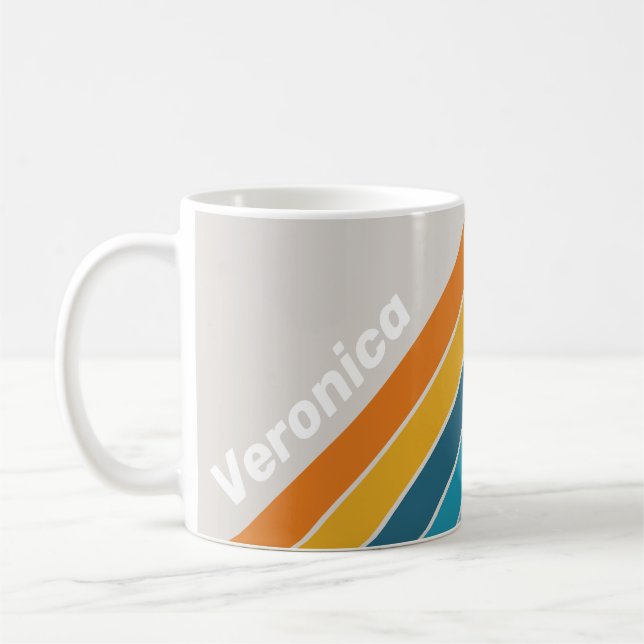 Retro Rainbow Stripes with Name Coffee Mug (Left)