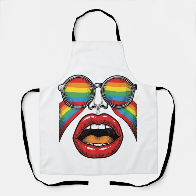 Retro Rainbow Sunglasses Lips Face Vector Design_1 Apron (Front)