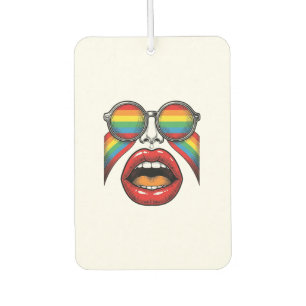 Retro Rainbow Sunglasses Lips Face Vector Design_1 Car Air Freshener