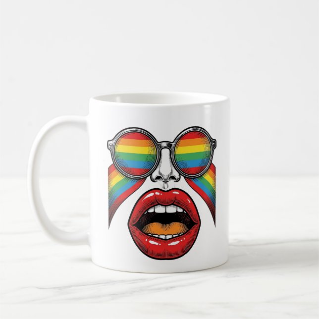 Retro Rainbow Sunglasses Lips Face Vector Design_1 Coffee Mug (Left)