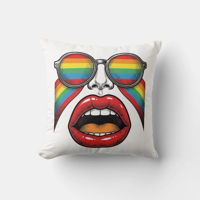 Retro Rainbow Sunglasses Lips Face Vector Design_1 Cushion (Front)
