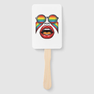 Retro Rainbow Sunglasses Lips Face Vector Design_1 Hand Fan