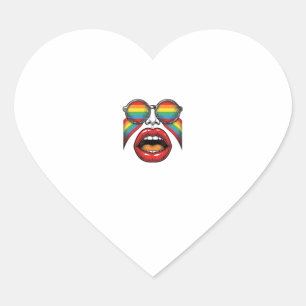 Retro Rainbow Sunglasses Lips Face Vector Design_1 Heart Sticker