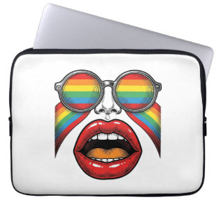 Retro Rainbow Sunglasses Lips Face Vector Design_1 Laptop Sleeve