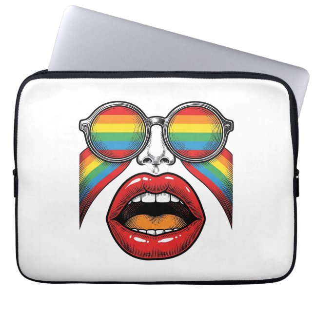 Retro Rainbow Sunglasses Lips Face Vector Design_1 Laptop Sleeve (Front)