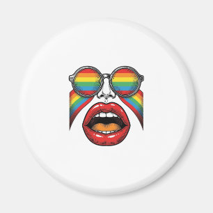 Retro Rainbow Sunglasses Lips Face Vector Design_1 Magnet