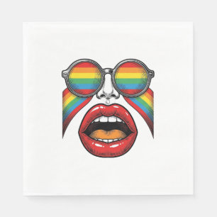 Retro Rainbow Sunglasses Lips Face Vector Design_1 Napkin