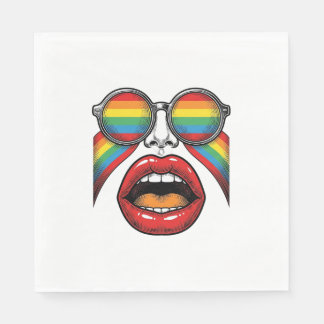 Retro Rainbow Sunglasses Lips Face Vector Design_1 Napkin
