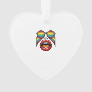 Retro Rainbow Sunglasses Lips Face Vector Design_1 Ornament