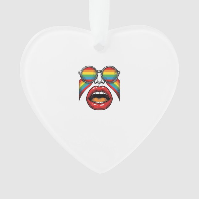 Retro Rainbow Sunglasses Lips Face Vector Design_1 Ornament (Front)