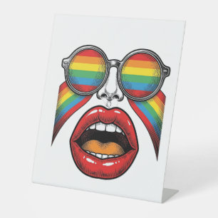 Retro Rainbow Sunglasses Lips Face Vector Design_1 Pedestal Sign