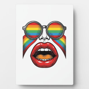 Retro Rainbow Sunglasses Lips Face Vector Design_1 Plaque