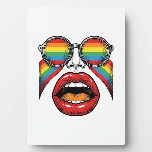 Retro Rainbow Sunglasses Lips Face Vector Design_1 Plaque (Front)