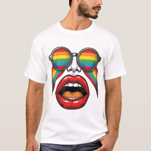 Retro Rainbow Sunglasses Lips Face Vector Design_1 T-Shirt
