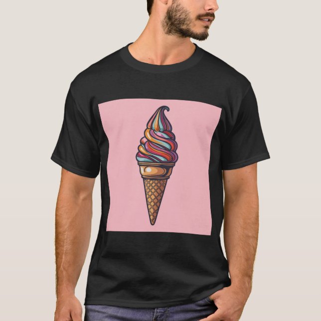 Retro Rainbow Swirl Ice Cream Cone Art Oversized T-Shirt (Front)