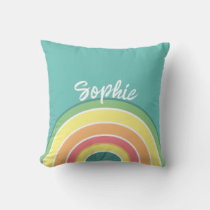 Retro Rainbow Teal Personalised Pillow