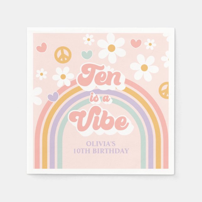Retro Rainbow Ten is a Vibe 10th Birthday Napkin (Front)