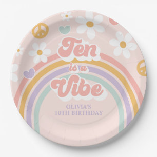 Retro Rainbow Ten is a Vibe 10th Birthday Paper Plate