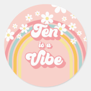 Retro Rainbow Ten is a Vibe Groovy 10th Birthday Classic Round Sticker