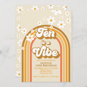 Retro Rainbow Ten is a Vibe Groovy 10th Birthday Invitation