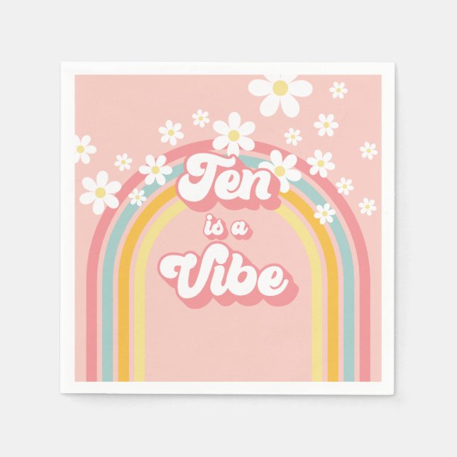 Retro Rainbow Ten is a Vibe Groovy 10th Birthday Napkin (Front)