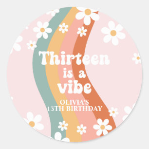 Retro Rainbow Thirteen is a Vibe 13th Birthday Classic Round Sticker
