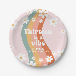 Retro Rainbow Thirteen is a Vibe 13th Birthday Paper Plate