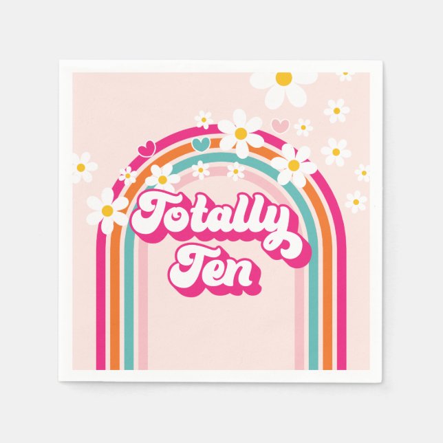 Retro Rainbow Totally Ten 10th Birthday Napkin (Front)