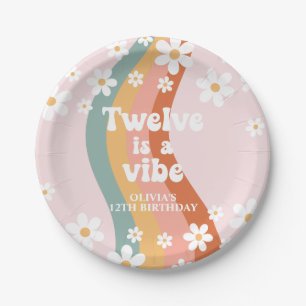 Retro Rainbow Twelve is a Vibe Daisy 12th Birthday Paper Plate
