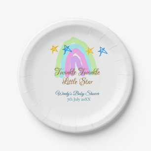 Retro rainbow twinkle twinkle little stars baby sh paper plate