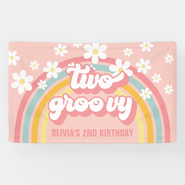 Retro Rainbow Two Groovy 2nd Birthday Banner (Horizontal)