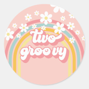 Retro Rainbow Two Groovy 2nd Birthday Classic Round Sticker
