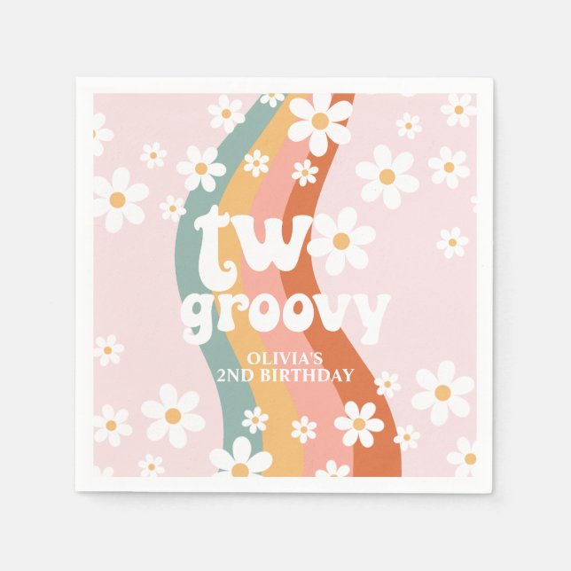 Retro Rainbow two Groovy Daisy Napkin (Front)