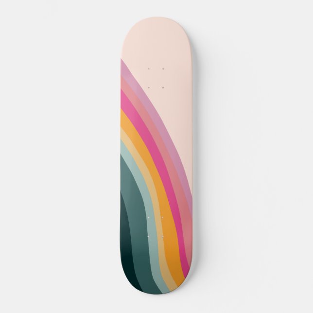 Retro Rainbow Wave #1 #wall #art Skateboard (Front)