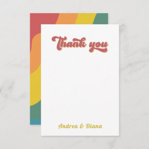 Retro Rainbow Wave LGBTQ Gay Pride Wedding Thank You Card