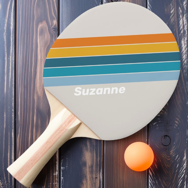 Retro Rainbow with Name Ping Pong Paddle (Creator Uploaded)