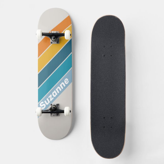 Retro Rainbow with Name Skateboard (Front)