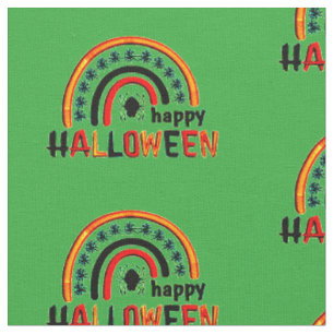 Retro Rainbow with Spider & Web Happy Halloween    Fabric