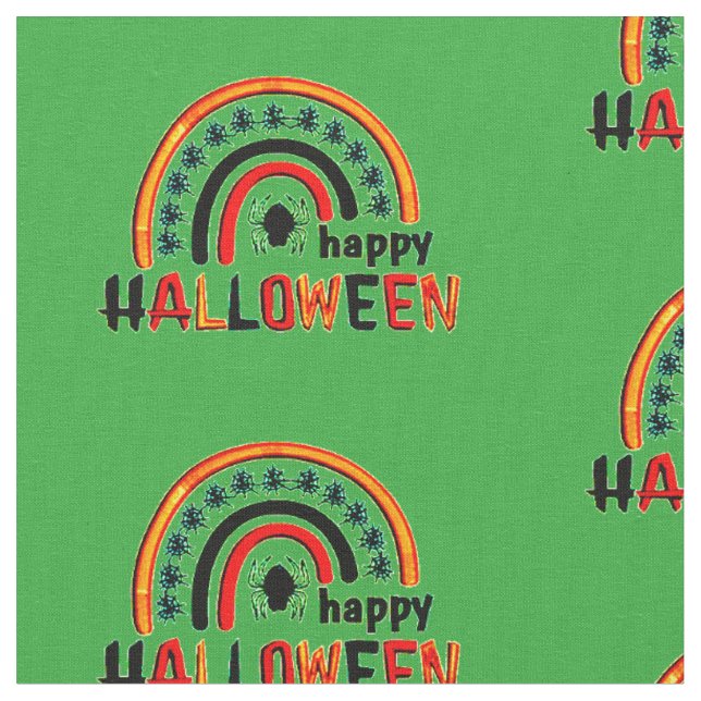 Retro Rainbow with Spider & Web Happy Halloween    Fabric (Close Up)
