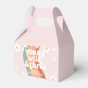 Retro Rainbow Young Wild Three Daisy 3rd Birthday Favour Box