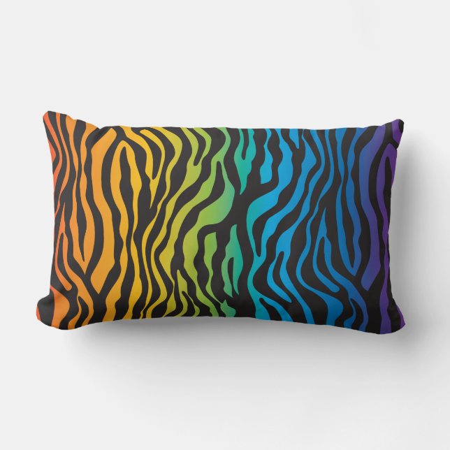Retro Rainbow Zebra Print Lumbar Pillow (Front)