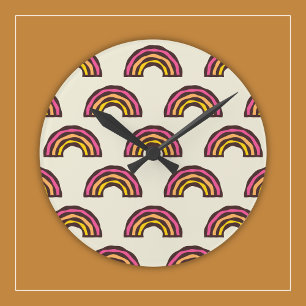 Retro Rainbows in Vintage California Surfer Colour Round Clock