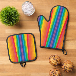 Retro Rainbows Oven Mitt & Pot Holder Set