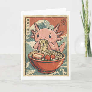 Retro Ramen Axolotl Japanese Food Art Kawaii Card