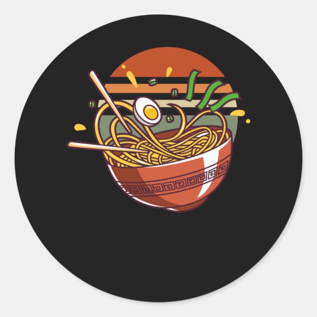 Retro Ramen Bowl with Chopsticks Japanese Noodles Classic Round Sticker (Front)