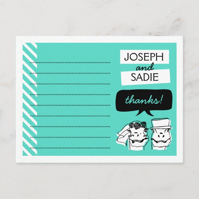 Retro Raptors Wedding Thank You Card (striped) (Front)